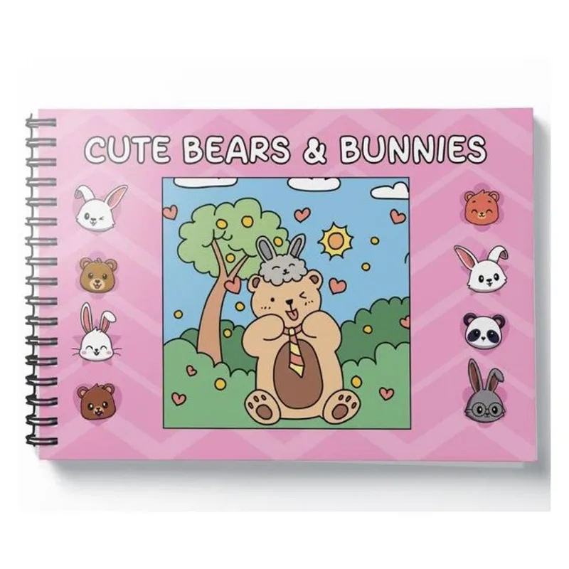 CUTE BEARS BUNNIES - 50 ILUSTRAÇÕES EXCLUSIVAS - CAPA DURA ROSA COM FOLHA DE ACETATO