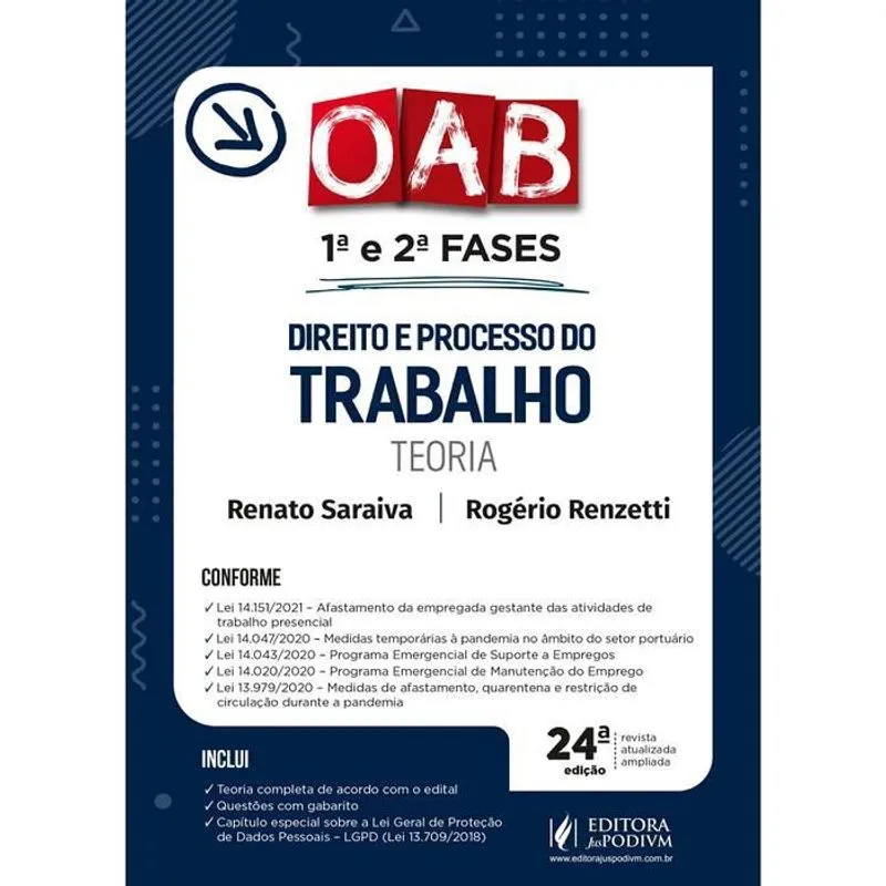 Direito E Processo Do Trabalho Teoria 1 E 2 Fases Da Oab