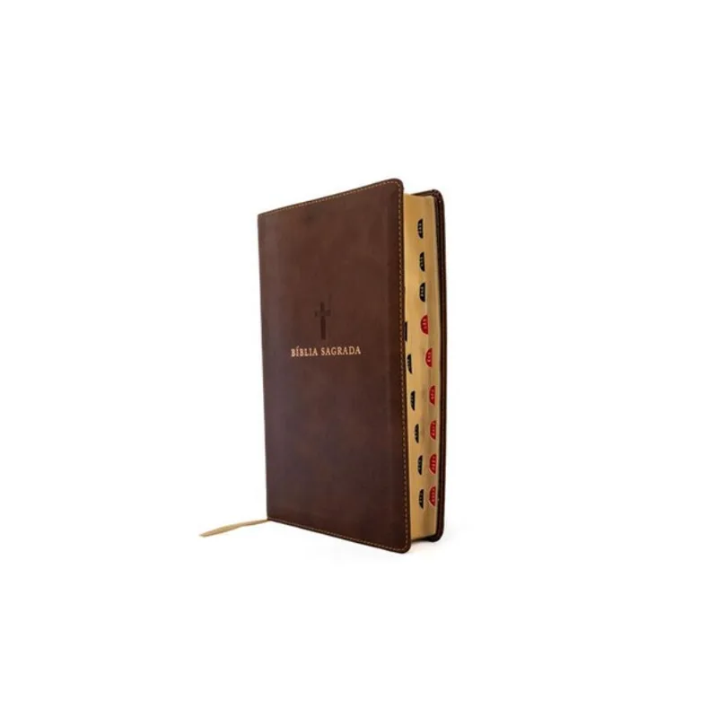 BÍBLIA NVI, CAPA LUXO MARROM, LETRAS DE JESUS EM VERMELHO, ÍNDICE DE DEDO, LEITURA PERFEITA