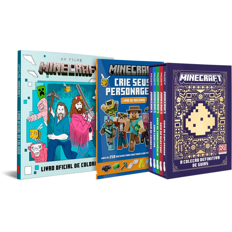 Kit Minecraft | Box de guias + livro de figurinhas + livro de colorir Capa dura