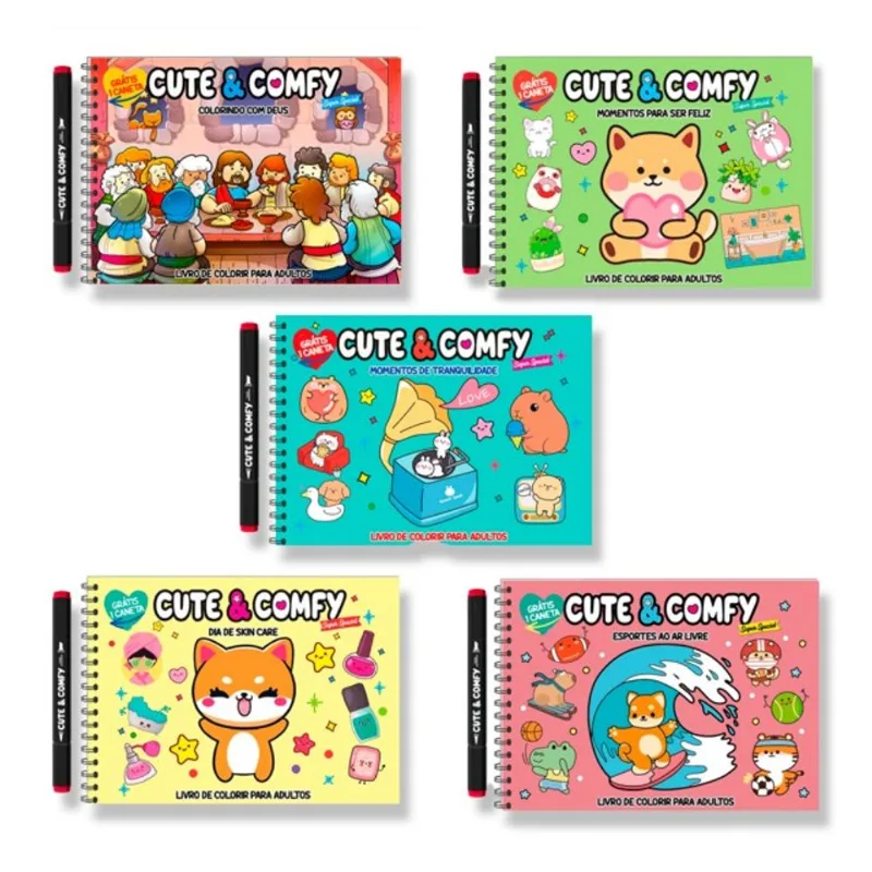 COMBO CUTE E COMFY SUPER SPECIAL - COMPLETO COM 5 LIVROS DE COLORIR