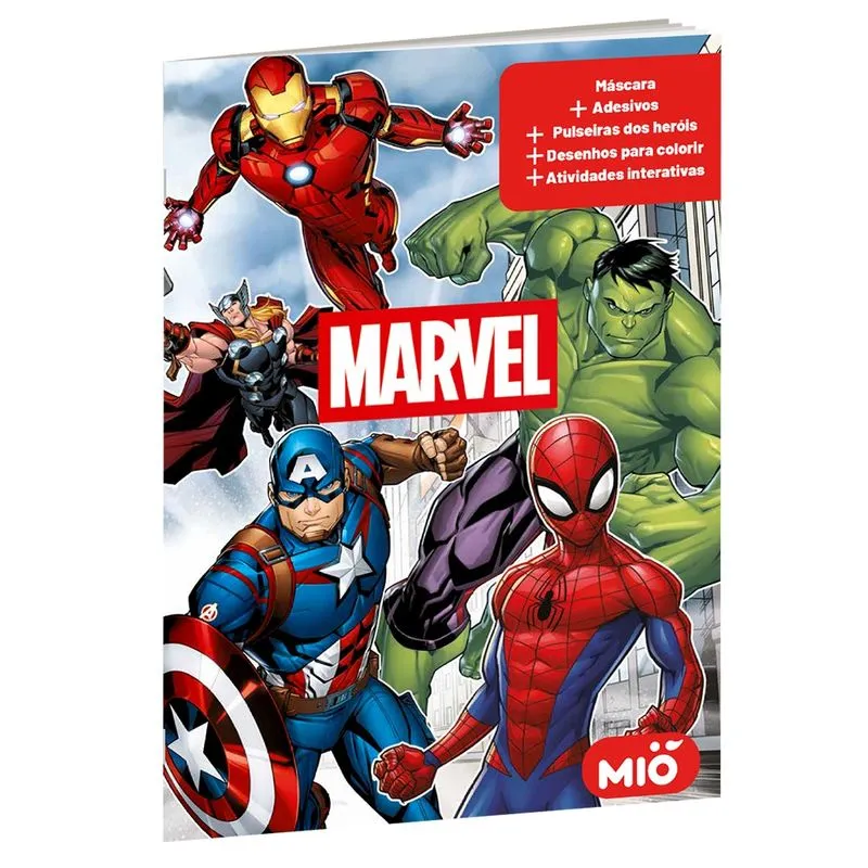 Livro de Atividades Interativas Mió Marvel para Colorir com Máscara Adesivos e Pulseira Personagens Sortidos