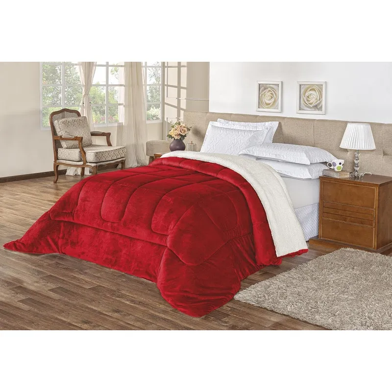 Coberdrom Everest Queen Vermelho Com Sherpa Zalotim Enxovais