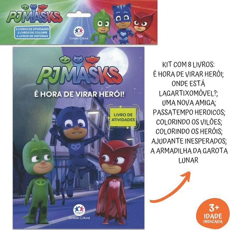 Kit C/ 8 Livros De Atividades / Colorir / História Pj Masks Revistinhas Sortidas, Ciranda Cultural 8777 - 143604