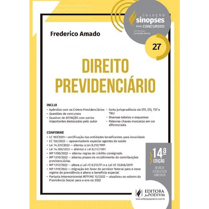 Sinopses Para Concursos - Volume 27 - Direito Previdenciário - 14ª Edição (2022)