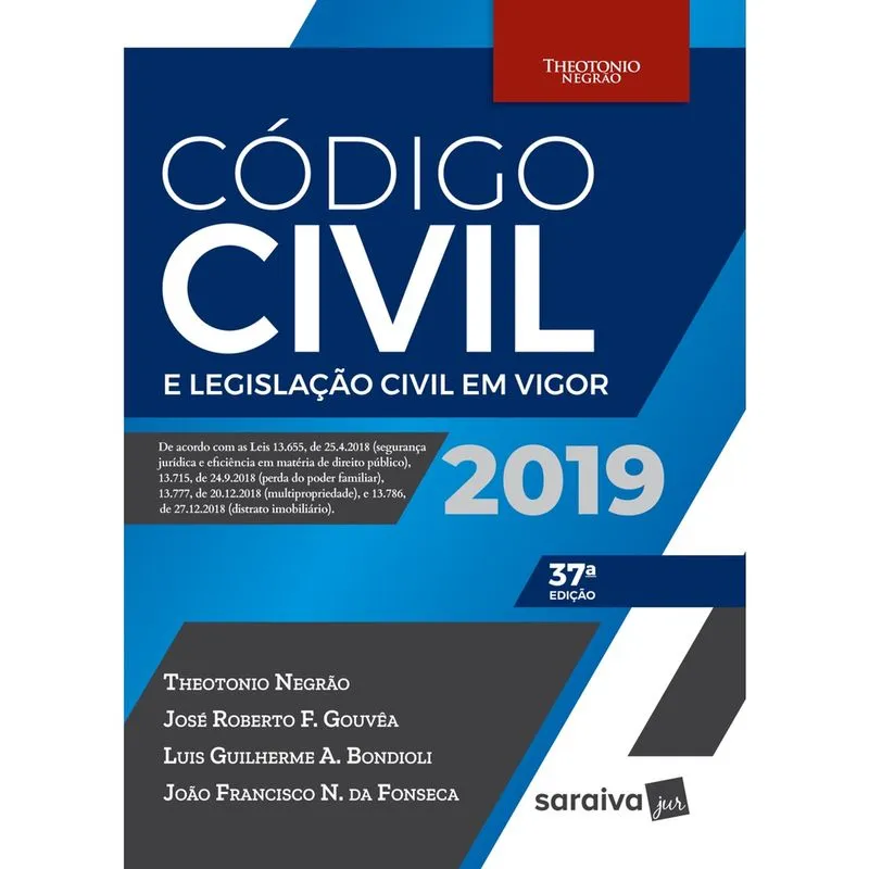 Livro - Código civil e legislação civil em vigor - 37ª edição de 2019