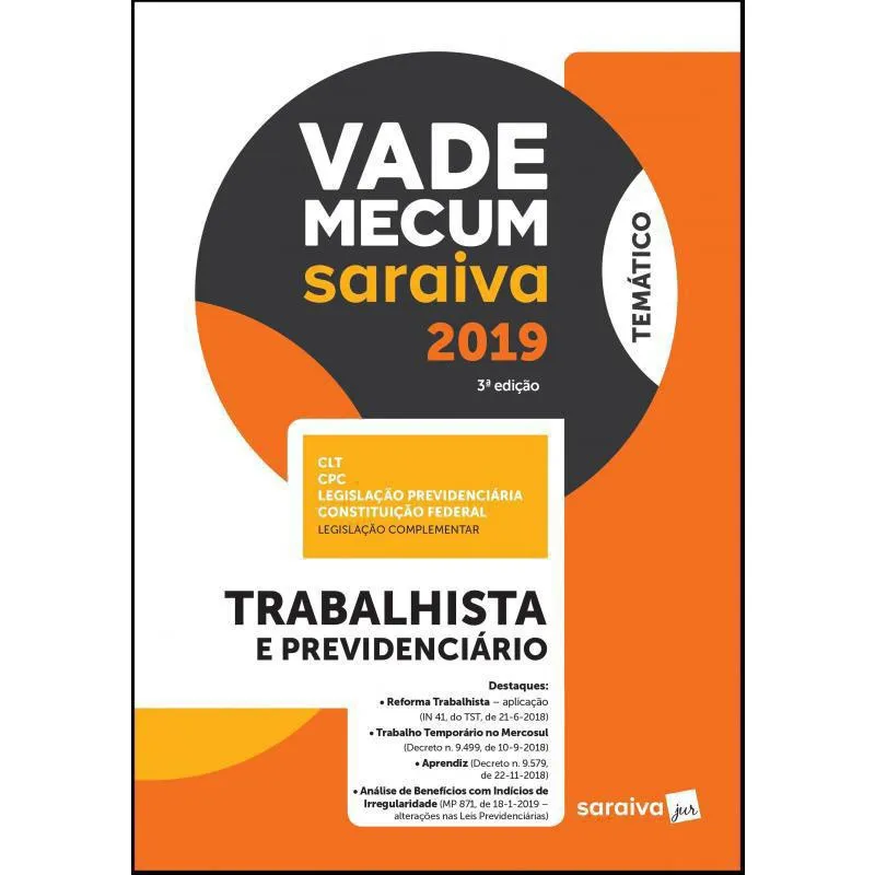 Livro Vade Mecum Saraiva 2019 - Trabalhista E Previdenciario