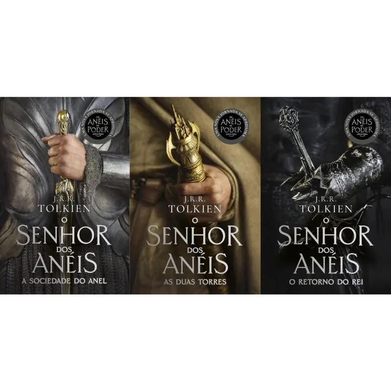 O senhor dos anéis A sociedade do anel, as duas torres, O retorno do rei capa os anéis do poder kit 3 volumes
