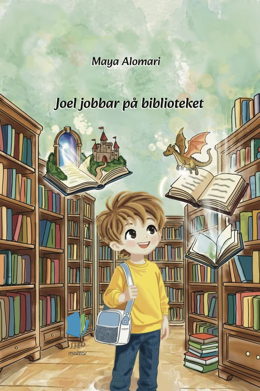 Joel jobbar på biblioteket.