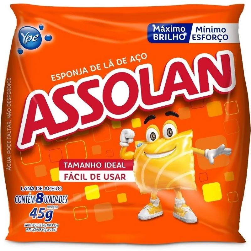 Lã De Aço Assolan 45g 10 Fardos - Embalagem Com 20 Pacotes Com 8 Esponjas Cada