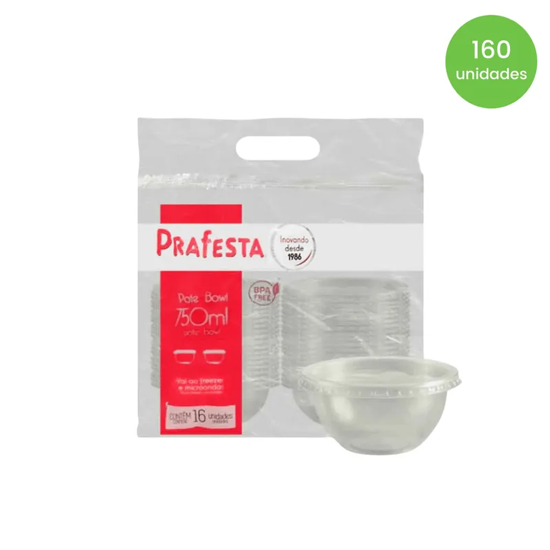 Pote Bowl 750ml C/ Sobretampa Pp Prafesta C/160 Unidades Prafesta