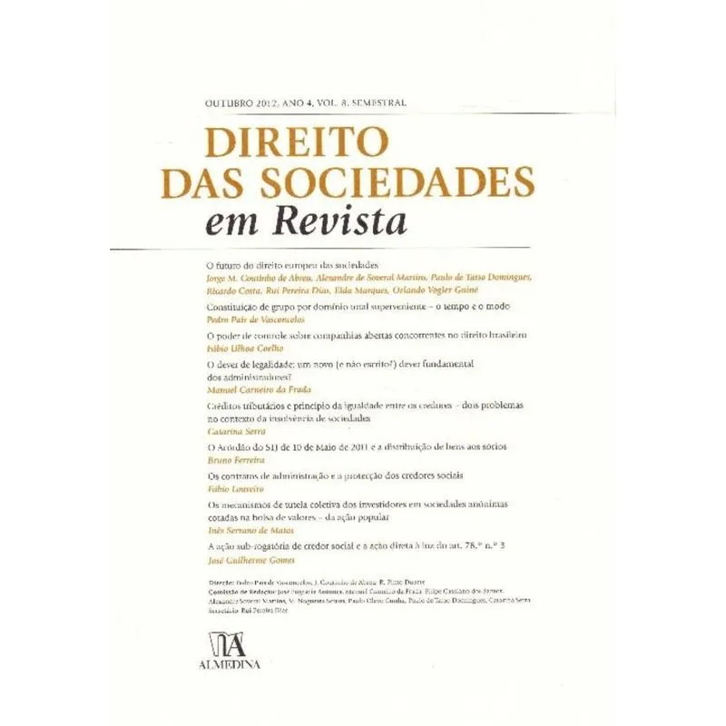 Direito Das Sociedades Em Revista - Ano 4 - Vol. 08