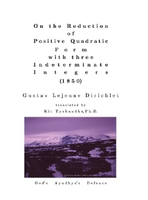 On the Reduction of Positive Quadratic Form with three Indeterminate Integers Hardcover