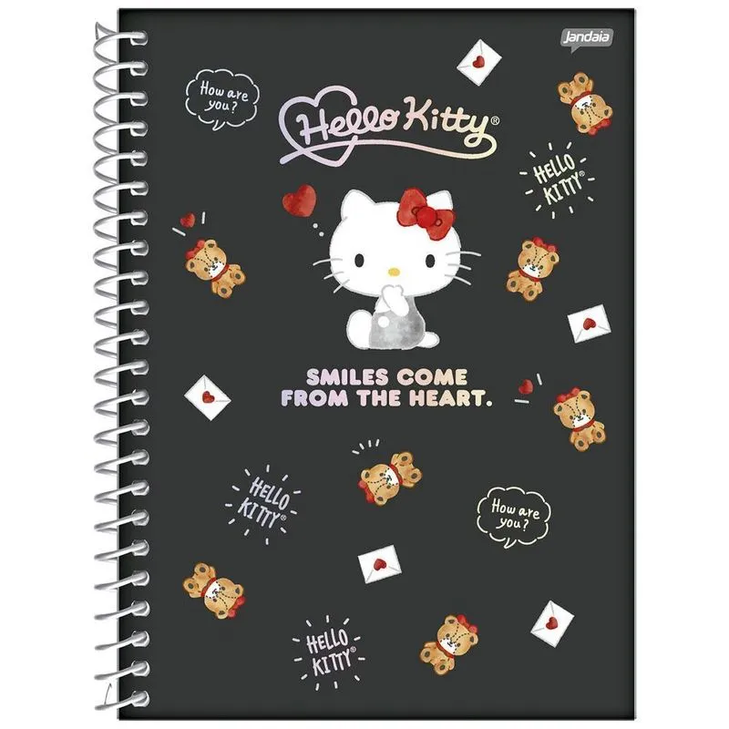 Caderno Colegial 10 Matérias 160Fl Hello Kitty Preto Jandaia