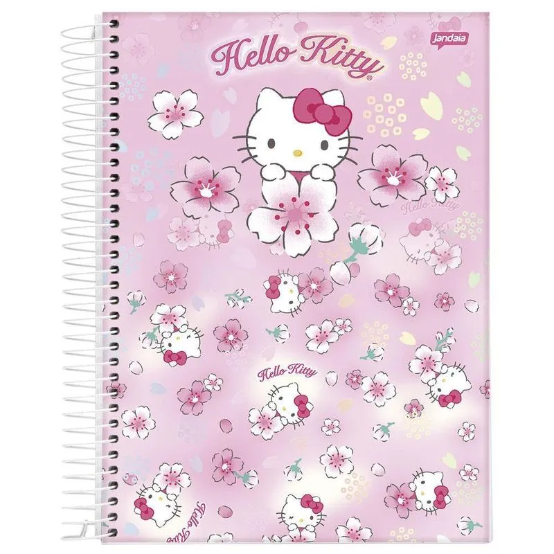 Caderno Univ 1 Matéria 80Fls Hello Kitty Rosa Flores Jandaia