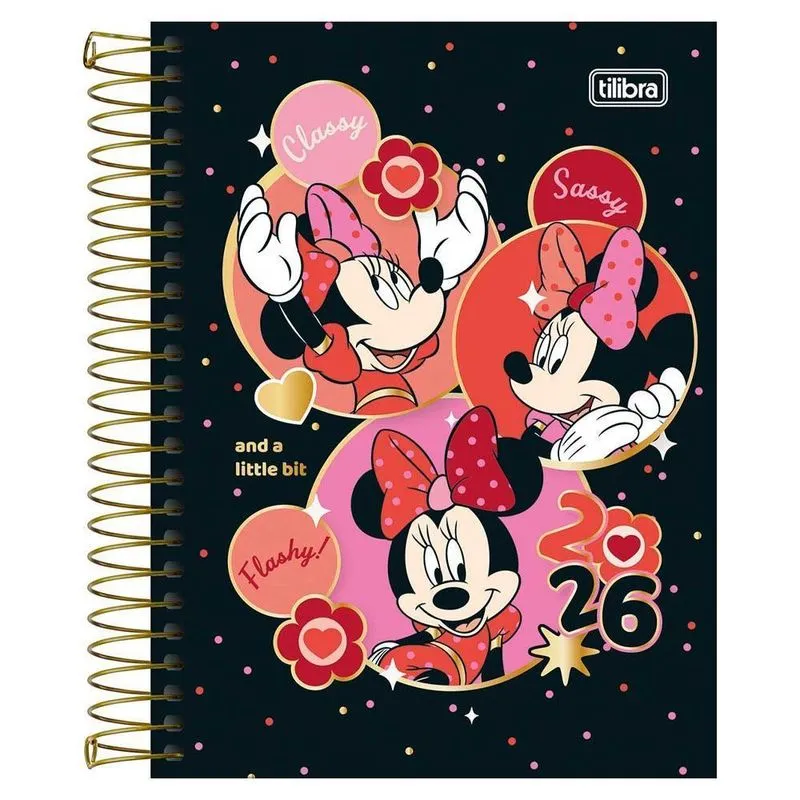 Agenda Diária 2026 Esp M4 Minnie Mouse Preto Tilibra