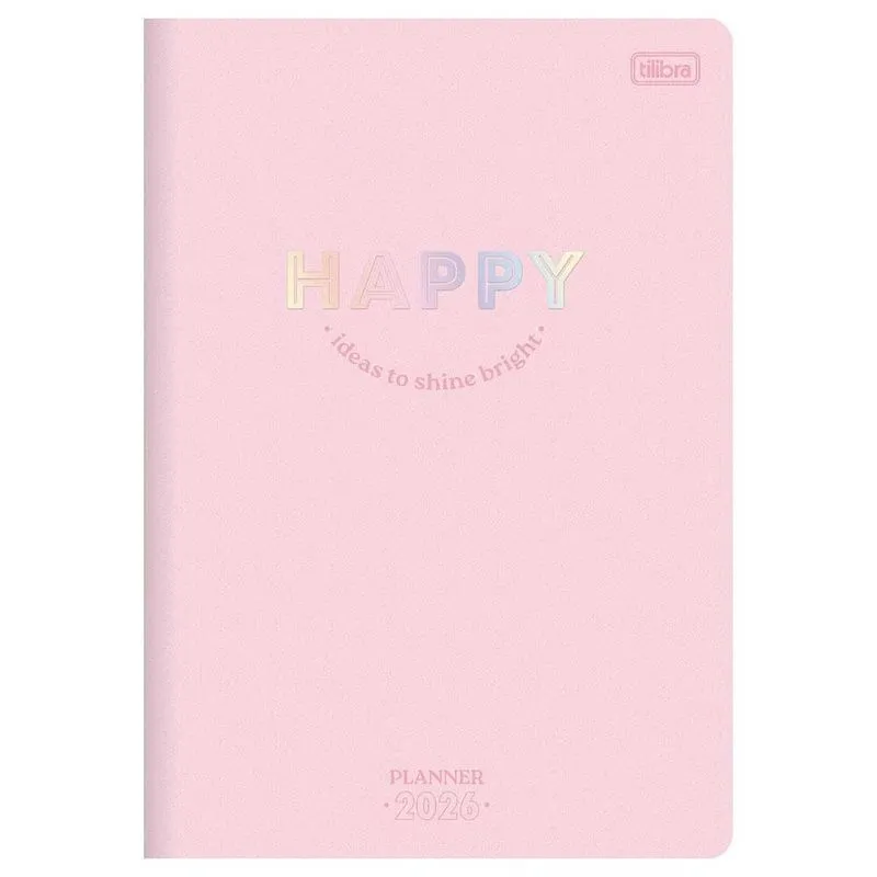 Planner Mensal 2026 Grampeado M7 Happy Rosa Pastel Tilibra