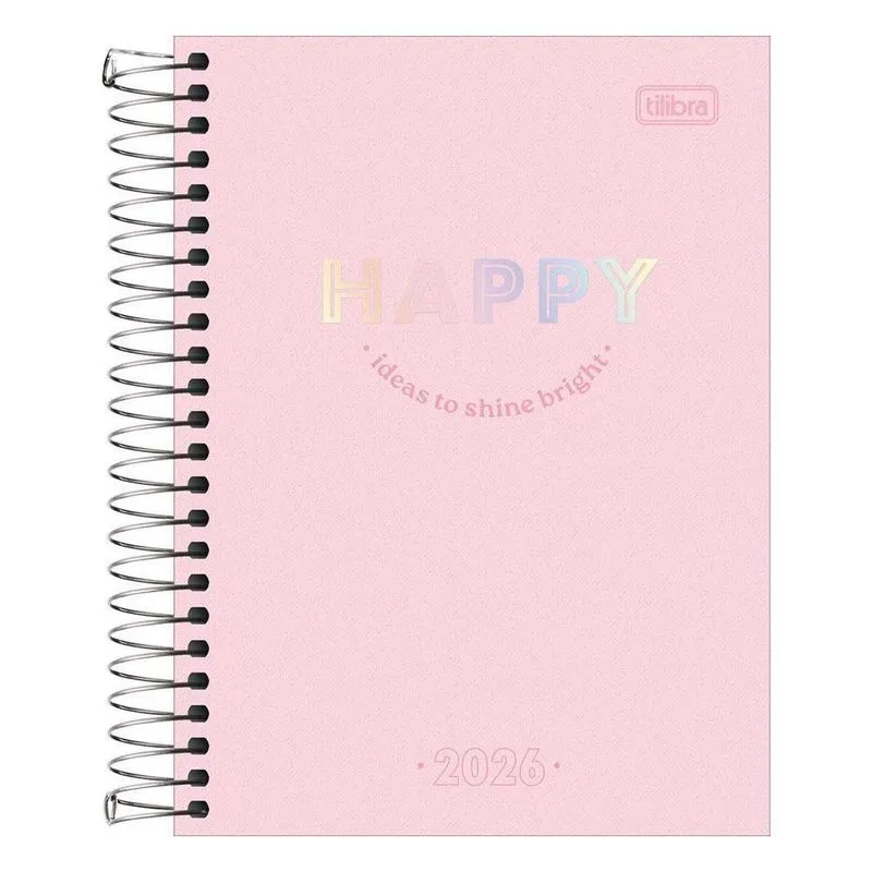 Agenda Diária 2026 Espiral M4 176fls Happy Rosa Tilibra