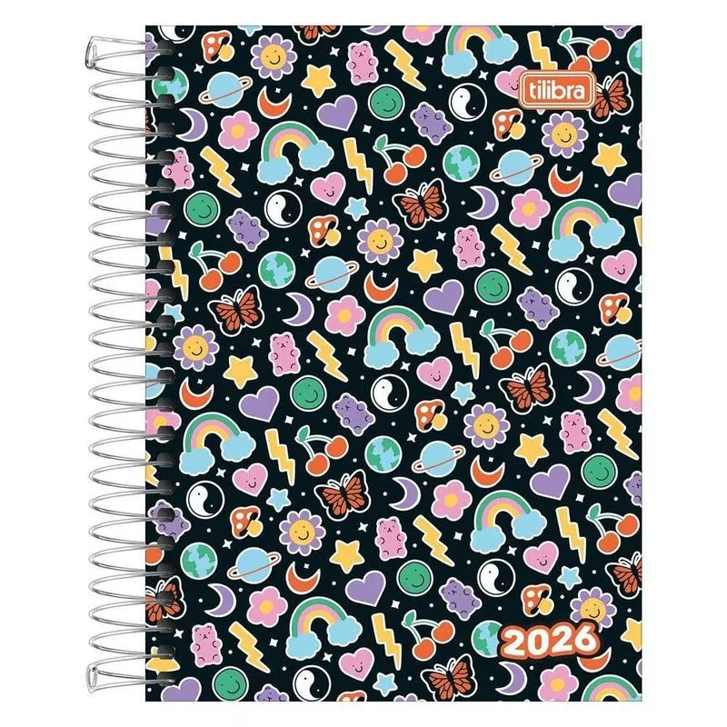 Agenda Diária 2026 Espiral M3 Spice Preto Stickers Tilibra