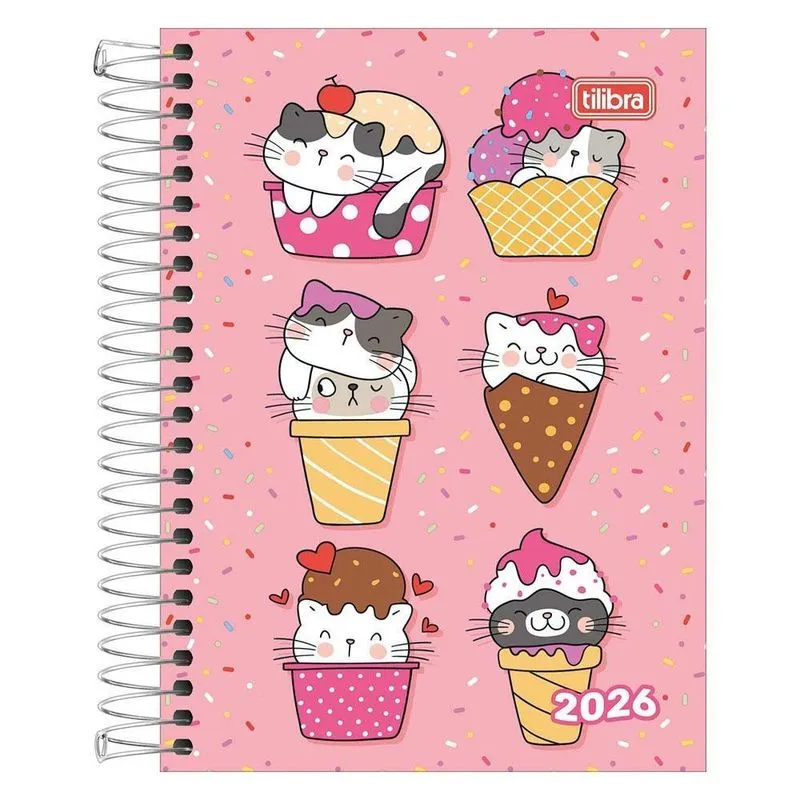 Agenda Diária 2026 Espiral M3 Spice Gatos Sorvetes Tilibra