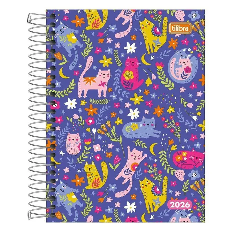 Agenda Diária 2026 Espiral M4 160Fls Pepper Gatos Tilibra