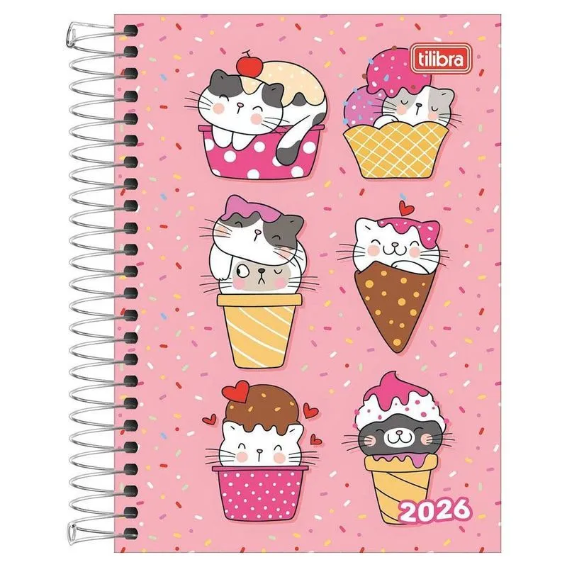 Agenda Diária 2026 Espiral M5 Spice Gatos Sorvetes Tilibra