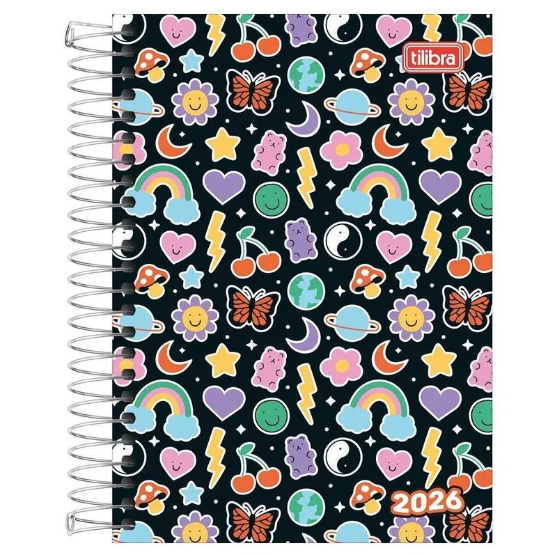 Agenda Diária 2026 Espiral M5 Spice Preto Stickers Tilibra