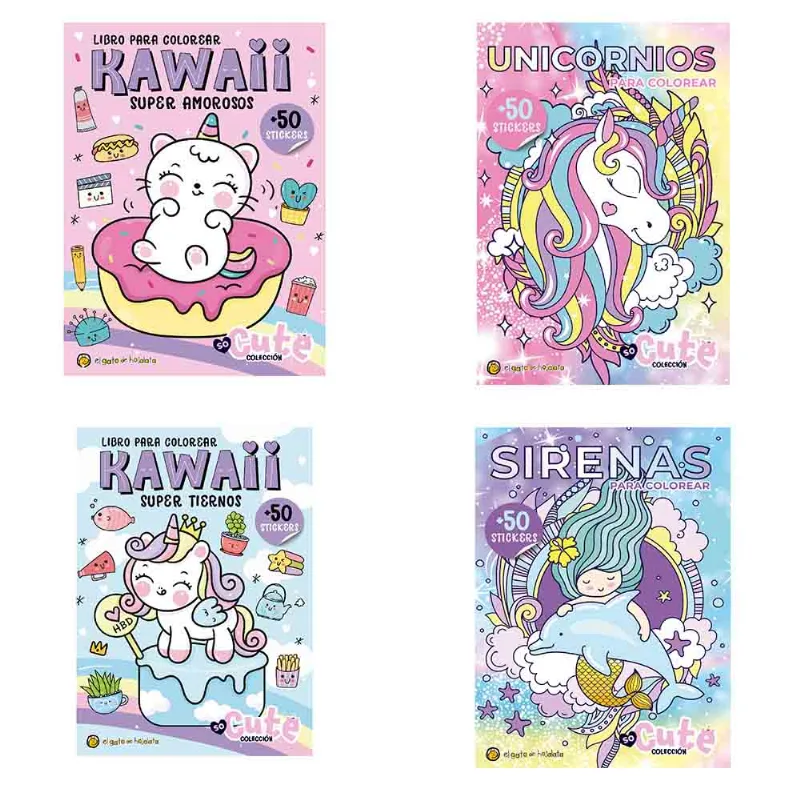 Libro para Colorear Kawaii Super Amorosos con Stickers El Gato de Hojalata