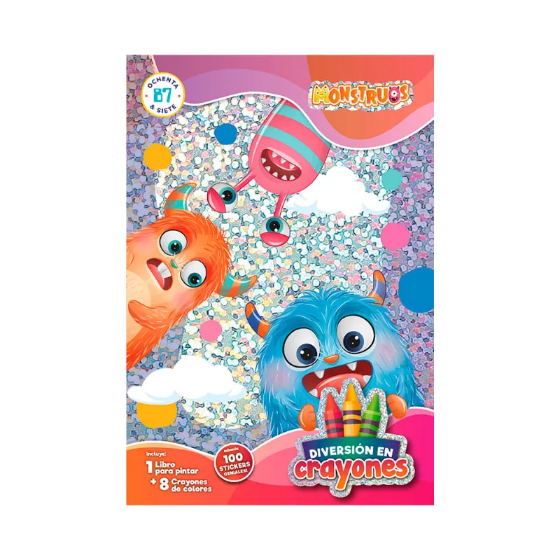 Libro para Pintar con Crayones y Stickers Monstruos Ochenta y Siete