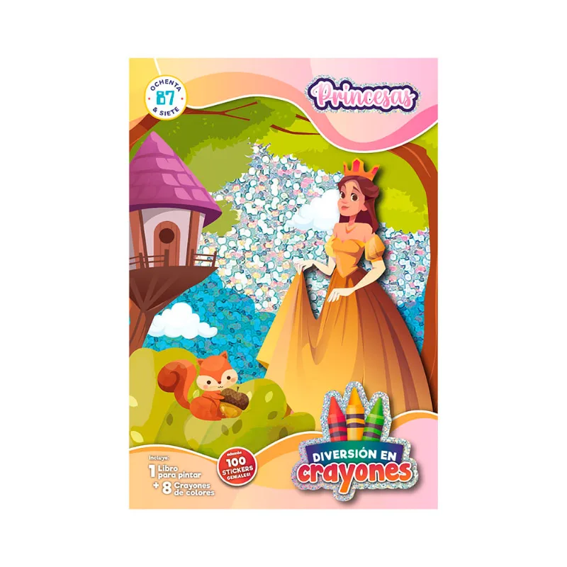 Libro para Pintar con Crayones y Stickers Princesas Ochenta y Siete