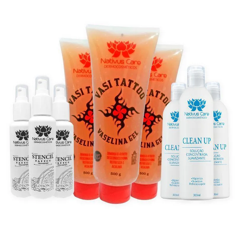 Kit Tattoo Profissional - Stencil, Clean Up, Vasigel