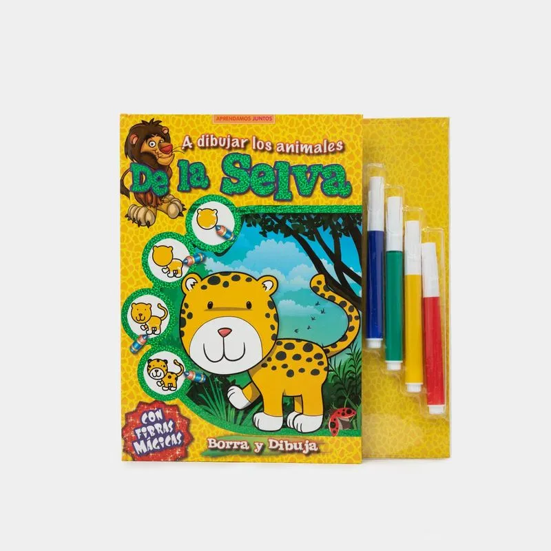 A dibujar los animales de la selva - libro con 4 plumones