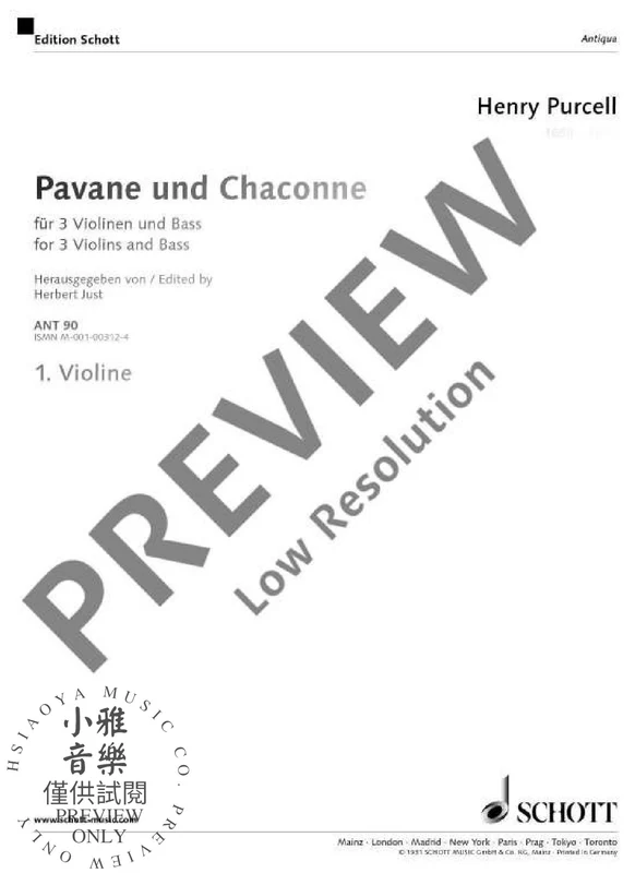 Pavane and Chaconne G minor 珀瑟爾 弦樂四重奏 帕凡夏康舞曲小調 朔特版