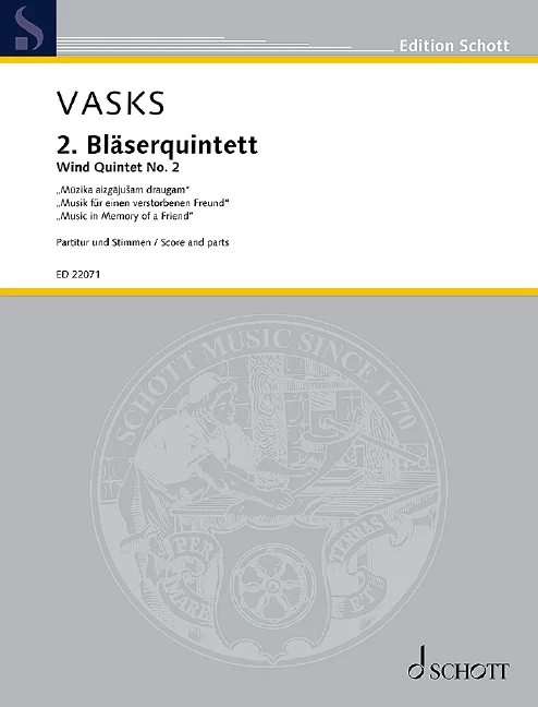 Wind Quintet No. 2 "M?zika aizg?jušam draugam" / "Music in Memory of a Friend" 瓦斯克斯 木管五重奏 管樂五重奏 朔特版