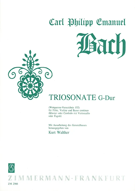 Trio Sonata G major Wq 152 巴赫卡爾‧菲利普‧艾曼紐 鋼琴三重奏鳴曲大調 齊默爾曼版