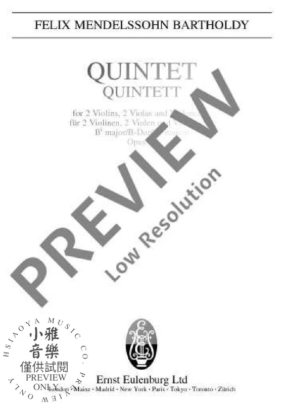 String Quintet Bb major op. 87 孟德爾頌˙菲利克斯 弦樂五重奏大調 歐伊倫堡版