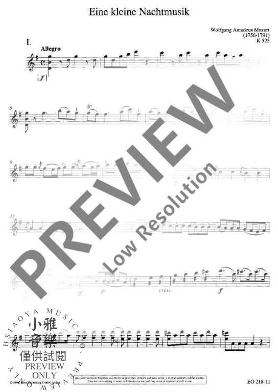 Eine kleine Nachtmusik KV 525 Serenade G major 莫札特 弦樂五重奏 弦樂小夜曲小夜曲大調 歐伊倫堡版