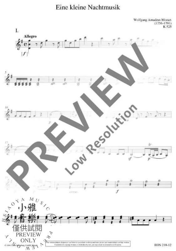 Eine kleine Nachtmusik KV 525 Serenade G major 莫札特 弦樂五重奏 弦樂小夜曲小夜曲大調 歐伊倫堡版