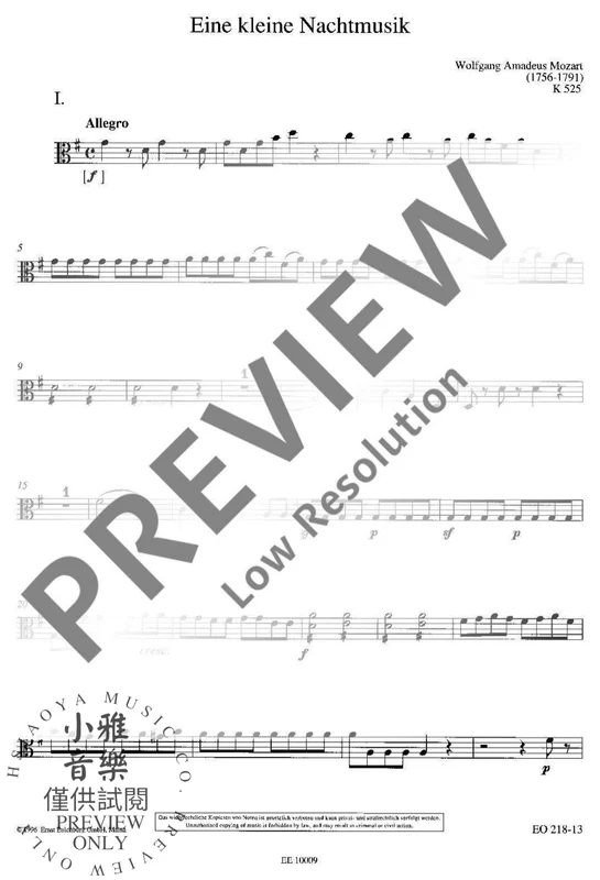 Eine kleine Nachtmusik KV 525 Serenade G major 莫札特 弦樂五重奏 弦樂小夜曲小夜曲大調 歐伊倫堡版