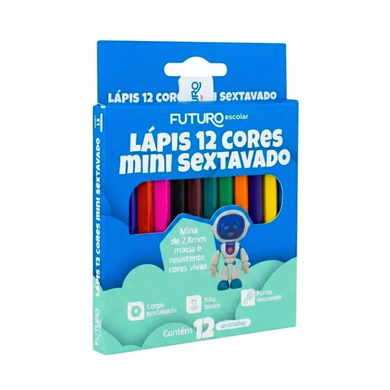Lapis de Cor 12 Cores Mini Futuro Sextavado com 12 Unidades