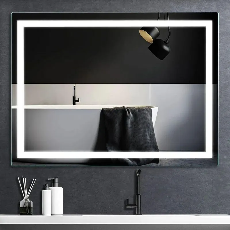 Espelho Retangular 110x100 Led Jateado Horizontal Bancada Grande Frio
