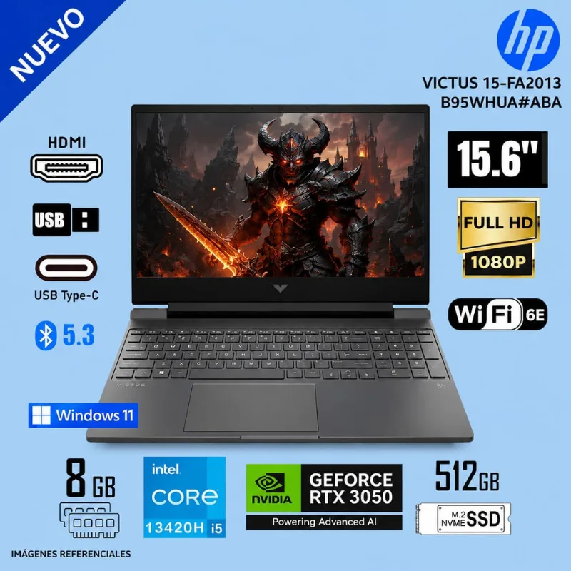 Laptop Gamer HP Victus Intel Core i5-13420H 8GB 512GB SSD RTX 3050 6GB 15.6 FHD 15-FA2013DX