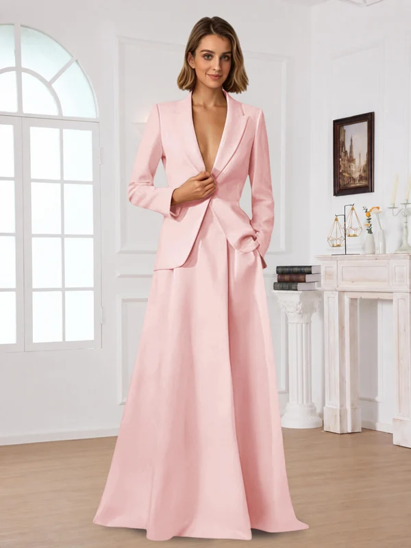 Elegant One Button Women's 2 Piece Suit Dress With Pocket Blushing Pink