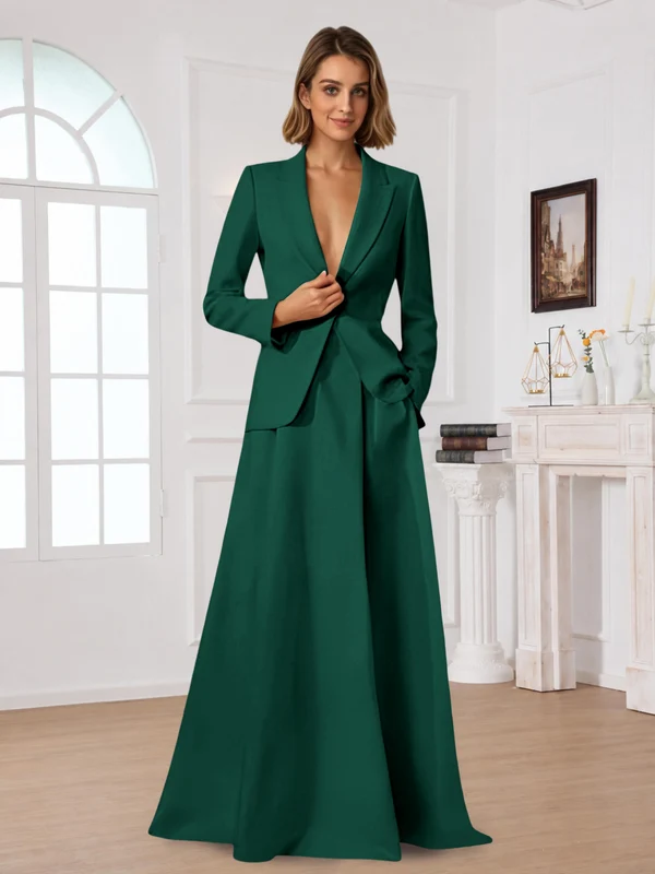 Elegant One Button Women's 2 Piece Suit Dress With Pocket Teal