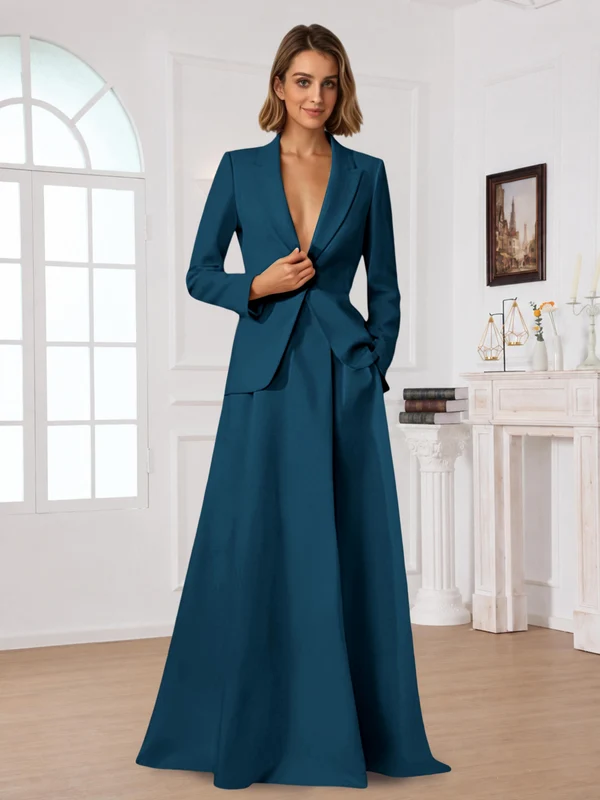 Elegant One Button Women's 2 Piece Suit Dress With Pocket Peacock