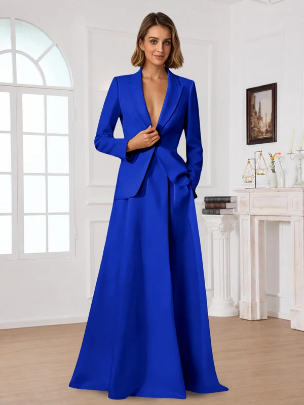 Elegant One Button Women's 2 Piece Suit Dress With Pocket Royal Blue
