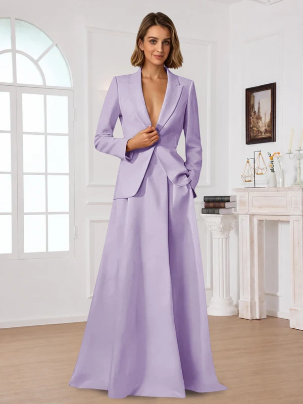 Elegant One Button Women's 2 Piece Suit Dress With Pocket Lilac