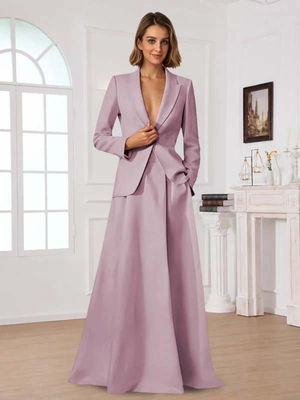 Elegant One Button Women's 2 Piece Suit Dress With Pocket Wisteria