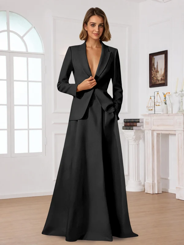 Elegant One Button Women's 2 Piece Suit Dress With Pocket Black