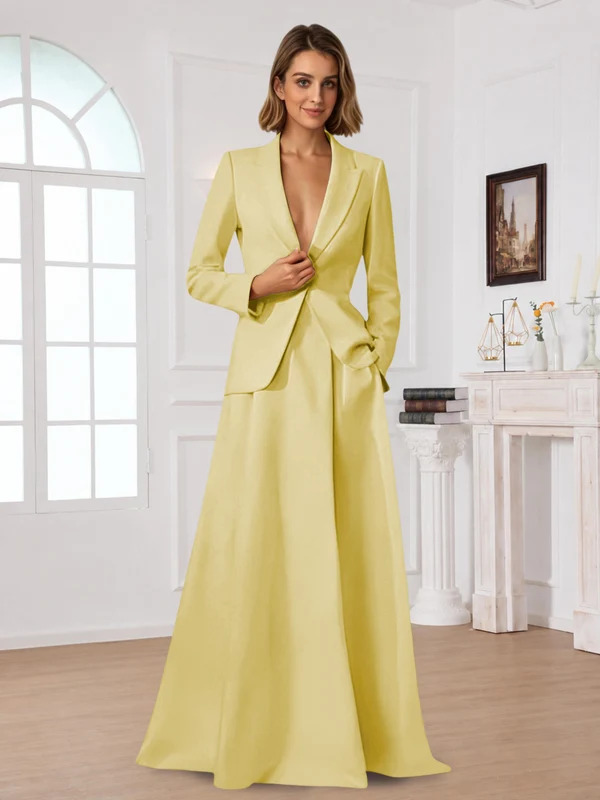 Elegant One Button Women's 2 Piece Suit Dress With Pocket Daffodil